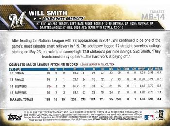 2016 Topps Milwaukee Brewers #MB-14 Will Smith Back