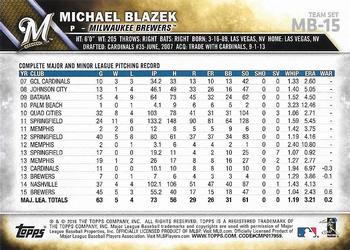 2016 Topps Milwaukee Brewers #MB-15 Michael Blazek Back