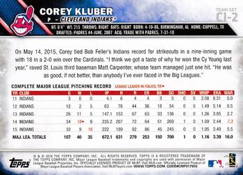 2016 Topps Cleveland Indians #CI-2 Corey Kluber Back