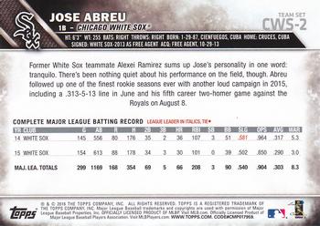 2016 Topps Chicago White Sox #CWS-2 Jose Abreu Back
