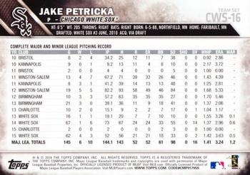 2016 Topps Chicago White Sox #CWS-16 Jake Petricka Back