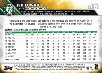 2016 Topps Oakland Athletics #OA-7 Jed Lowrie Back