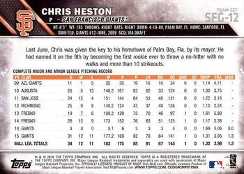 2016 Topps San Francisco Giants #SFG-12 Chris Heston Back