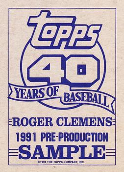 1991 Topps - Pre-Production Sample Panel Singles #NNO Roger Clemens Back