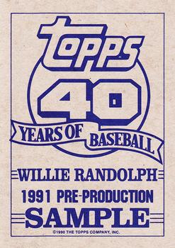1991 Topps - Pre-Production Sample Panel Singles #NNO Willie Randolph Back