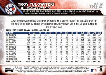 2016 Topps Toronto Blue Jays #TBJ-4 Troy Tulowitzki Back