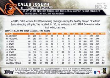 2016 Topps Baltimore Orioles #BO-2 Caleb Joseph Back