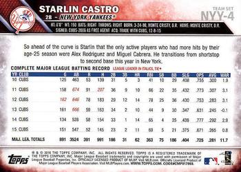 2016 Topps New York Yankees #NYY-4 Starlin Castro Back