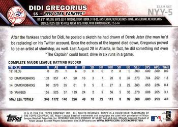 2016 Topps New York Yankees #NYY-5 Didi Gregorius Back