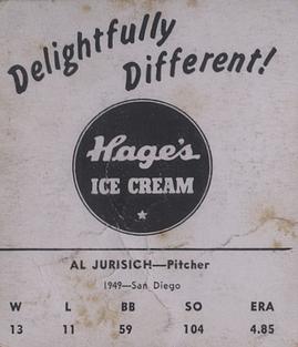 1950 Hage's Dairy #NNO Al Jurisich Back
