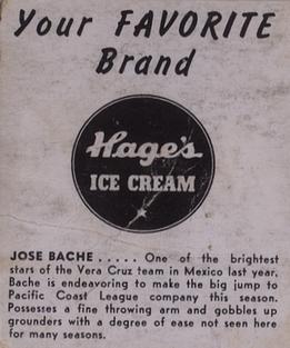 1950 Hage's Dairy #NNO Jose Bache Back