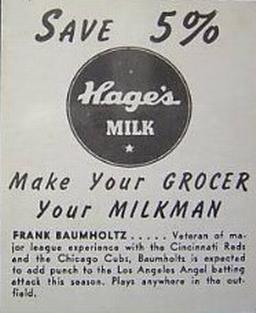 1950 Hage's Dairy #NNO Frank Baumholtz Back