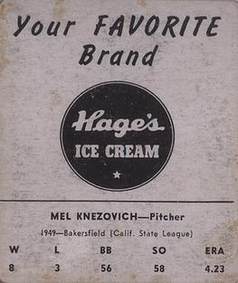 1950 Hage's Dairy #NNO Mel Knezovich Back