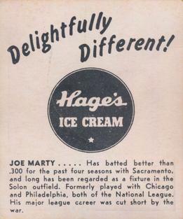 1950 Hage's Dairy #NNO Joe Marty Back
