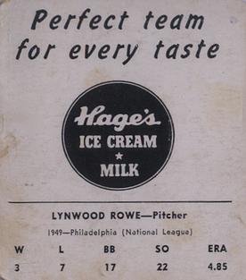 1950 Hage's Dairy #NNO Lynwood Rowe Back