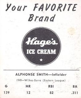 1950 Hage's Dairy #NNO Alphonse Smith Back