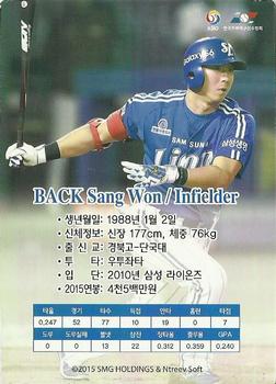 2015-16 SMG Ntreev Samsung Lions Collection #SBC16SA-030-N Sang-Won Baek Back