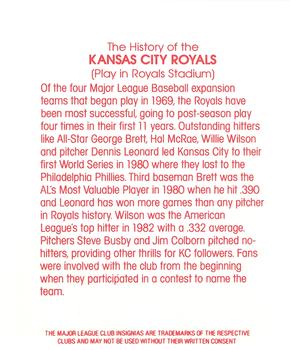 1983 Post Super Sugar Crisp Team Card #NNO Kansas City Royals Back