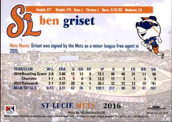 2016 Grandstand St. Lucie Mets #NNO Ben Griset Back