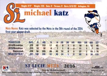 2016 Grandstand St. Lucie Mets #NNO Michael Katz Back