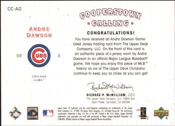2001 SP Authentic - Cooperstown Calling Game Jersey #CC-AD Andre Dawson  Back