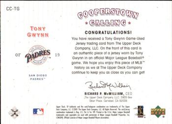 2001 SP Authentic - Cooperstown Calling Game Jersey #CC-TG Tony Gwynn  Back