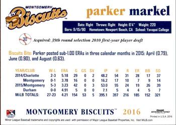2016 Grandstand Montgomery Biscuits #NNO Parker Markel Back