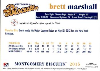2016 Grandstand Montgomery Biscuits #NNO Brett Marshall Back