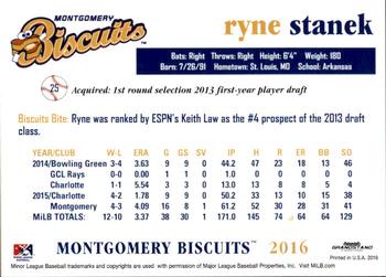 2016 Grandstand Montgomery Biscuits #NNO Ryne Stanek Back