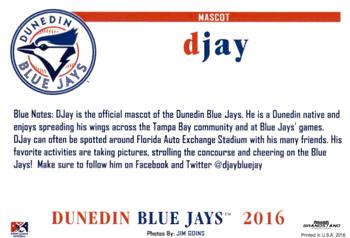 2016 Grandstand Dunedin Blue Jays #NNO Djay Back