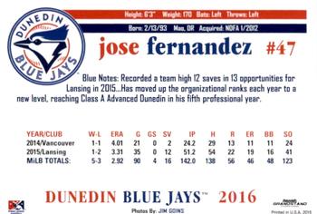2016 Grandstand Dunedin Blue Jays #NNO Jose Fernandez Back