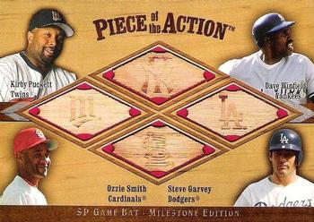 2001 SP Game Bat Milestone - Piece of Action Quads #PWSG Kirby Puckett / Dave Winfield / Ozzie Smith / Steve Garvey  Front