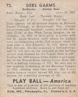 1939 Play Ball #72 Debs Garms Back