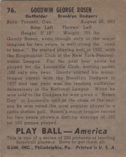 1939 Play Ball #76 Goodwin Rosen Back