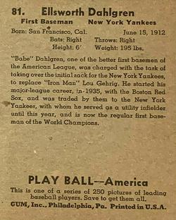 1939 Play Ball #81 Babe Dahlgren Back