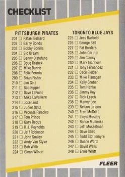 1989 Fleer #656 Checklist: Pirates / Blue Jays / Yankees / Royals Front