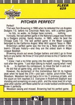 1989 Fleer #629 Pitcher Perfect (Tom Browning) Back