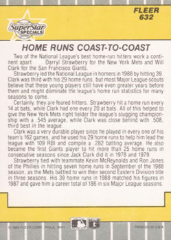 1989 Fleer #632 Homeruns Coast to Coast (Darryl Strawberry / Will Clark) Back