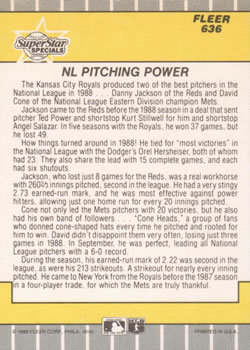 1989 Fleer #636 N.L. Pitching Power (Danny Jackson / David Cone) Back
