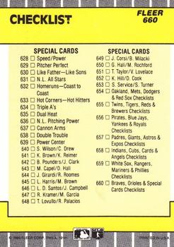 1989 Fleer #660 Checklist: Braves / Orioles / Special Cards Back