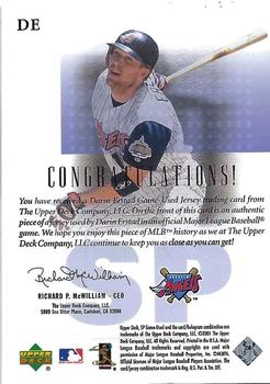 2001 SP Game Used Edition - Authentic Fabric #DE Darin Erstad  Back