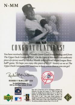 2001 SP Game Used Edition - Authentic Fabric 2 (Gold) #N-MM Mickey Mantle  Back