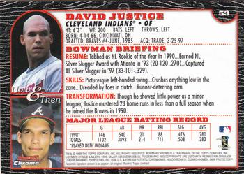 1999 Bowman Chrome #53 David Justice Back
