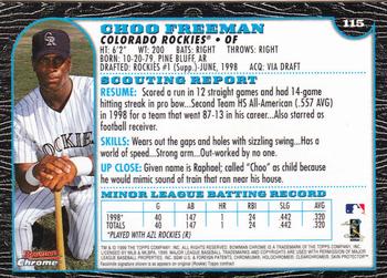 1999 Bowman Chrome #115 Choo Freeman Back