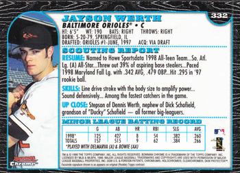 1999 Bowman Chrome #332 Jayson Werth Back