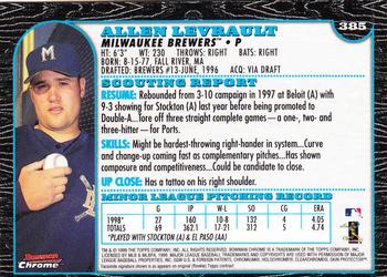 1999 Bowman Chrome #385 Allen Levrault Back