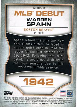 2016 Topps - MLB Debut Silver (Series 2) #MLBD2-10 Warren Spahn Back