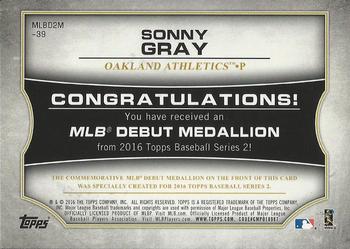 2016 Topps - MLB Debut Medallion (Series 2) #MLBD2M-39 Sonny Gray Back