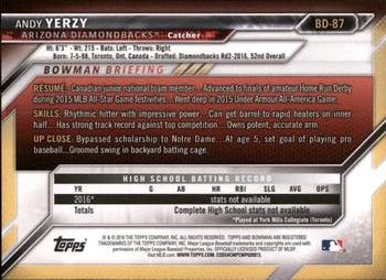 2016 Bowman Draft #BD-87 Andy Yerzy Back
