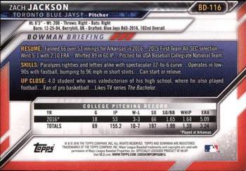 2016 Bowman Draft #BD-116 Zach Jackson Back